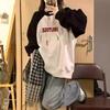 Moletom Raglan Colorblock Feminino Gola Redonda Solto Outono e Inverno Veludo Espessado Design Nicho Oversize Top Mangas Longas