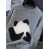 Suéter Pulôver Jacquard Tricô com Padrão Lã Mercerizada Gola Redonda Feminino Elegante Manga Longa
