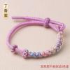 Pulsera de cuerda de mano de dopamina con cuentas de agujeros grandes doradas, refinada, de ocho hebras, con segmento fresco teñido, pulsera de flor de durazno al por mayor