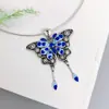 Collar con borla de mariposa azul de plata de ley S925 cadena para clavícula femenina colgante de baile exquisito accesorios de estilo antiguo