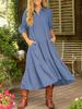 Otoño e Invierno 2025 Exportación Europea y Americana Vestido Casual Retro de Algodón y Lino con Botones para Mujer Falda Larga de Dobladillo Ancho Multicolor
