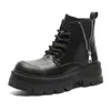 Botas Martin Pretas Lisas com Cadarço e Zíper Lateral Tendência Design de Nicho Versátil de Alta Qualidade Botas de Ferramenta Redondas Retrô para Motociclista