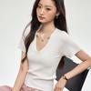 Elegante Top de Punto con Cuello en V y Manga Corta para Mujer, Nuevo Estilo Verano 2026, Camiseta Ajustada Estilo Puro Deseo Sexy, Top Rosa Adelgazante