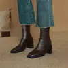 A sensação de pisar em merda! Quanto mais você os usa, mais você os ama! 25 Botas curtas elásticas de salto grosso com bico quadrado retrô para Outono/Inverno, botas finas de salto alto