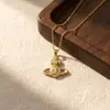 Popular Estilo Europeo y Americano Vivienne Westwood Saturno Súper Brillante Collar Totalmente Incrustado con Diamantes Micro Incrustados para Mujer, Lujo Ligero, Sensación de Alta Gama, Cadena Versátil y Exquisita para la Clavícula