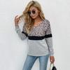 Bai Fen Zhi Yi Comercio Transfronterizo de Amazon Ropa Casual para Mujer Otoño Temprano Estampado de Leopardo Patchwork Camisa Básica de Manga Larga