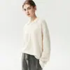 Suéter de punto de cachemira de color liso con cuello polo abotonado para mujer, de otoño e invierno, manga larga, corte holgado, casual, versátil y suave