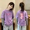 Camiseta de Manga Longa para Meninas, Novo Estilo Outono 2026, Camiseta Básica Casual Duas em Uma Infantil, Top 100% Algodão para Bebês Meninas