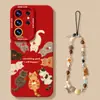 Funda linda de gato para teléfono con cordón, adecuada para Samsung S26, silicona, S25 Ultra, modelo nuevo, S24+/23/22