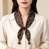 Colar Lenço de Seda com Corrente de Três Contas de Castanha de Caju, Acessório de Lenço para Camisa Social Vintage, Pulseira, Lenço de Seda com Corrente de Três Contas de Castanha de Caju Estilo Coreano
