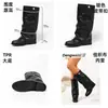 Botas negras estilo europeo y americano con hebilla de cinturón, versátiles botas para pantalones slip-on de suela gruesa para ir al trabajo, zapatos de mujer de verano al por mayor