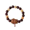 Pulseira Ursinho de Bolso Fofo, Folha Pequena Sândalo Roxo, Sândalo Verde, Joia Vintage, Sândalo, Sândalo com Fio Dourado, Pulseira de Raiz de Bodhi Queimada em Carvão