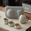 Juego de Té de Viaje Taza Express Horno Ru con Bolsa Portátil Tetera Taza de Té Cerámica Regalo para Actividades del Personal