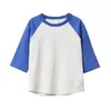 Camiseta de Algodón Puro para Niños con Mangas Tres Cuartos, Top de Algodón con Cuello Redondo y Mangas Raglán para Niños y Niñas, Broche en el Hombro para Niños, Estilo Primavera y Otoño