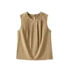 Top sin mangas de cuello redondo estilo francés para mujer, verano, elegante, adelgazante, camisa plisada, camisa para ir al trabajo para mujer, verano