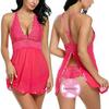Atacado de Novos Fabricantes Europeus e Americanos Comércio Exterior Lingerie Sexy Europeia e Americana Sexy Renda Transparente Malha Decote Halter Pijama Sexy