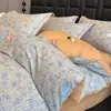 Ropa de cama de algodón cepillado grueso de cuatro piezas, edredón nórdico de algodón puro, sábana, juego de invierno de tres piezas