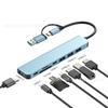 Hub de Expansión Tipo-C Lector de Tarjetas Multifunción Divisor Siete en Uno de Doble Cabezal Cable de Carga Rápida USB de Interfaz Múltiple