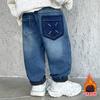 Macacão Jeans Espesso de Veludo para Meninos Outono e Inverno 2025 Nova Roupa Infantil Calças Casuais de Inverno Roupas de Inverno para Meninos