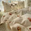 Conjunto de cama de princesa estilo coreano, 100% algodão, com um delicado design de renda floral, perfeito para meninas. Inclui um lençol com elástico, uma capa de edredom e fronhas
