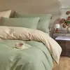 Juego de cama de cuatro piezas de algodón cepillado grueso Clase A, funda de edredón de algodón puro de alta gama, juego de sábanas de tres piezas de color liso cálido para otoño e invierno
