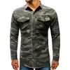 Camisa para Hombre de Comercio Exterior Camuflaje Europeo y Americano Bolsillo Doble Manga Larga Ropa de Mezclilla Talla Europea de Hombre Camisa tipo Frock para Montañismo al Aire Libre