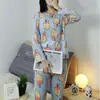 Pijama Feminino, Manga Longa, Estilo Fino, Primavera, Outono e Verão, Roupa de Casa Doce e Fofa para Meninas, Conjunto Gola Redonda para Ambientes com Ar Condicionado