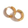 Moda Europea y Americana Simple Nicho Versátil Aretes Populares Acero Inoxidable Chapado en Oro de 18K Redondos con Zirconia Semi-Incrustada para Mujer