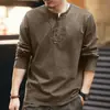 Camiseta de manga comprida estilo retrô americano Glanlu, nova coleção de outono masculina, camisa de gola Henley com corte solto, camada base de workwear masculino