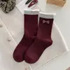 Calcetines de otoño e invierno nuevos para mujer de Ankerle, hasta la pantorrilla, con bordado de dibujos animados, lazo y diseño a rayas, calcetines largos sin costuras y modernos