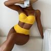 Nuevo traje de baño de bikini de color sólido europeo y americano, sexy, con cintura alta dividida, para mujer, venta al por mayor transfronteriza