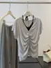 Conjunto de Camiseta de Manga Corta con Cuello Halter Estilo Puro Deseo para Mujer, Nuevo Diseño de Verano con Color Contrastante y Top plisado ajustado