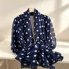 Bufanda de Lunares Nueva de Temperamento Casual Elegante Algodón Tipo Gasa de Bali Bufanda Larga de Seda Rayada Conjunto de Gabardina Chal Suave para Mujer