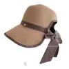 Sombrero de Pescador con Abertura Estilo Bosque Retro para Mujer Verano Protección Solar Sombrero de Paja Borde Recortado a Cuadros Cinta Flotante Lazo Sombrero de Princesa Moderno
