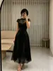 Vestido de Renda Francesa 942W Feminino Novo Cintura Alta Emagrecedor Elegante Barra Larga Vestido Longo Multicor Vestido de Banquete