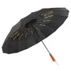 Paraguas de mango de madera maciza de 16 varillas, automático, tamaño grande, protección UV, recubrimiento negro, plegable, paraguas publicitario, paraguas de regalo para negocios, al por mayor