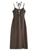 Vestido de Moda Femenina 2026 Estilo Bohemio Transfronterizo Europeo y Americano con Escote Halter de Tirantes, Longitud Media y Abertura