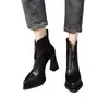 Botas de 10 cm de Tacón Súper Alto Botines de Otoño e Invierno para Mujer Botas Estrechas de Punta Fina Botas de Tacón Grueso Botas Impermeables con Plataforma para Aumentar la Altura