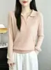 Suéter de punto retro estilo coreano old money con cuello polo para mujer, jersey holgado de manga larga para primavera y otoño