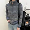 Nuevo Suéter de Punto para Mujer Estilo Europeo Fair Isle Bloques de Color Rojo Año Nuevo Cuello Semiabierto Cuello Alto, Suéter Grueso de Moda y Versátil