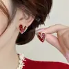 Brincos de Pino Argola Cor Prata Laço Vermelho Coração Redondo, Brincos de Pino Versáteis da Moda, Brincos de Luxo Leve de Alta Qualidade