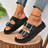 Sandalias con Hebilla de Pedrería de Estilo Europeo y Americano Transfronterizas de Suela Gruesa Verano 2026 Playa Comercio Exterior Talla Grande Zapatos para Mujer