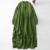 Toma real: Vestido verde de manga larga para mujer, nuevo estilo de principios de otoño, túnica larga artística y elegante de corte holgado