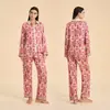 Roupa de casa feminina estilo étnico padrão de cetim fina manga longa transfronteiriça conjunto de calça longa feminina chiffon novo estilo Carter