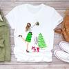 Feliz Natal Árvore de Natal Papai Noel Gola Redonda Moda Manga Curta Camiseta Básica Simples Feminina de Manga Curta Mulheres