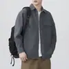 Camisa de Mezclilla con Enzimas Retro Japonesa de Gama Alta para Hombre Primavera Otoño Holgada Textura de Nudo de Bambú Camisa Sencilla de Manga Larga Chaqueta para Hombre