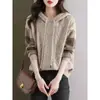 Suéter para Mujer Otoño/Invierno 2026 Estilo Nuevo Casual Holgado Tejido de Punto con Capucha Top de Manga Larga Capa Base