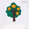 Topper para Pastel de Árbol Pequeño con Temática de Bosque, Inserto Decorativo para Pastel de Escena de Cumpleaños de Palmera, Decoración de Postre con Bandera