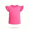 Camiseta infantil de manga curta com babados, novo estilo de verão, blusa infantil de gola redonda com manga tipo asa de borboleta, camiseta básica lisa para bebê, roupas infantis