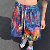 Pintura al Óleo Arcoíris Graffiti Pantalones Cortos de Seda Helada para Hombre Verano Guapo Hip-Hop Secado Rápido Pantalones de Playa Pantalones Deportivos Americanos